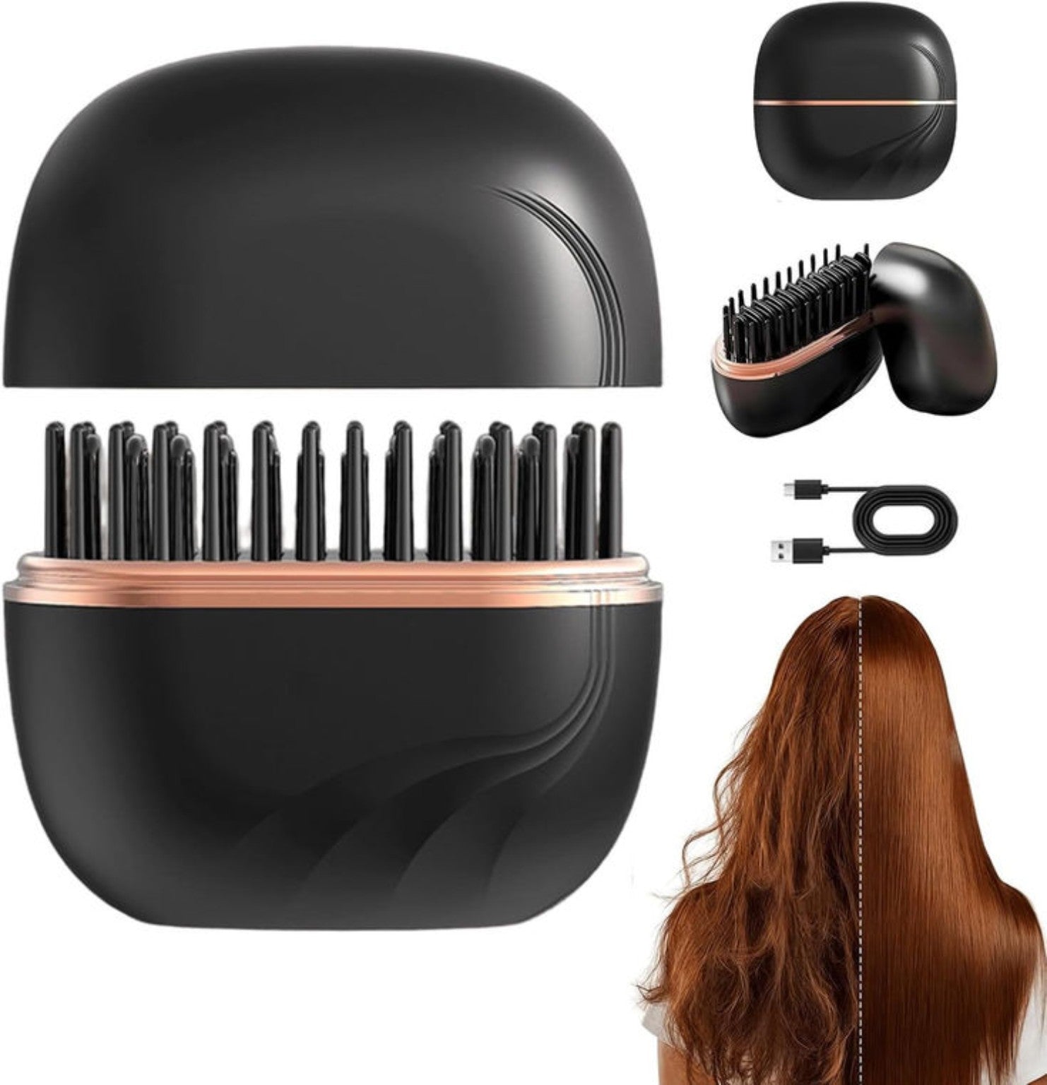 Mini Cordless Hair Straightener Brush – Portable Wireless Comb