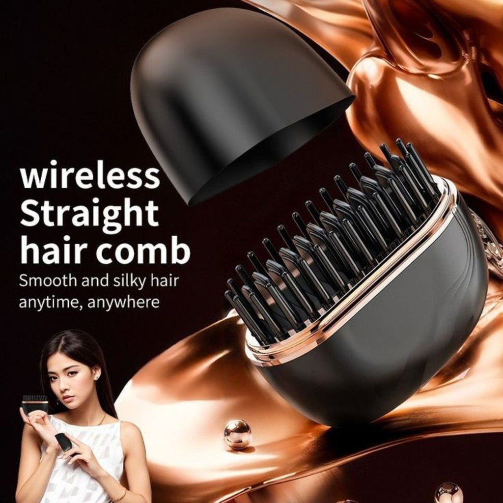 Mini Cordless Hair Straightener Brush – Portable Wireless Comb