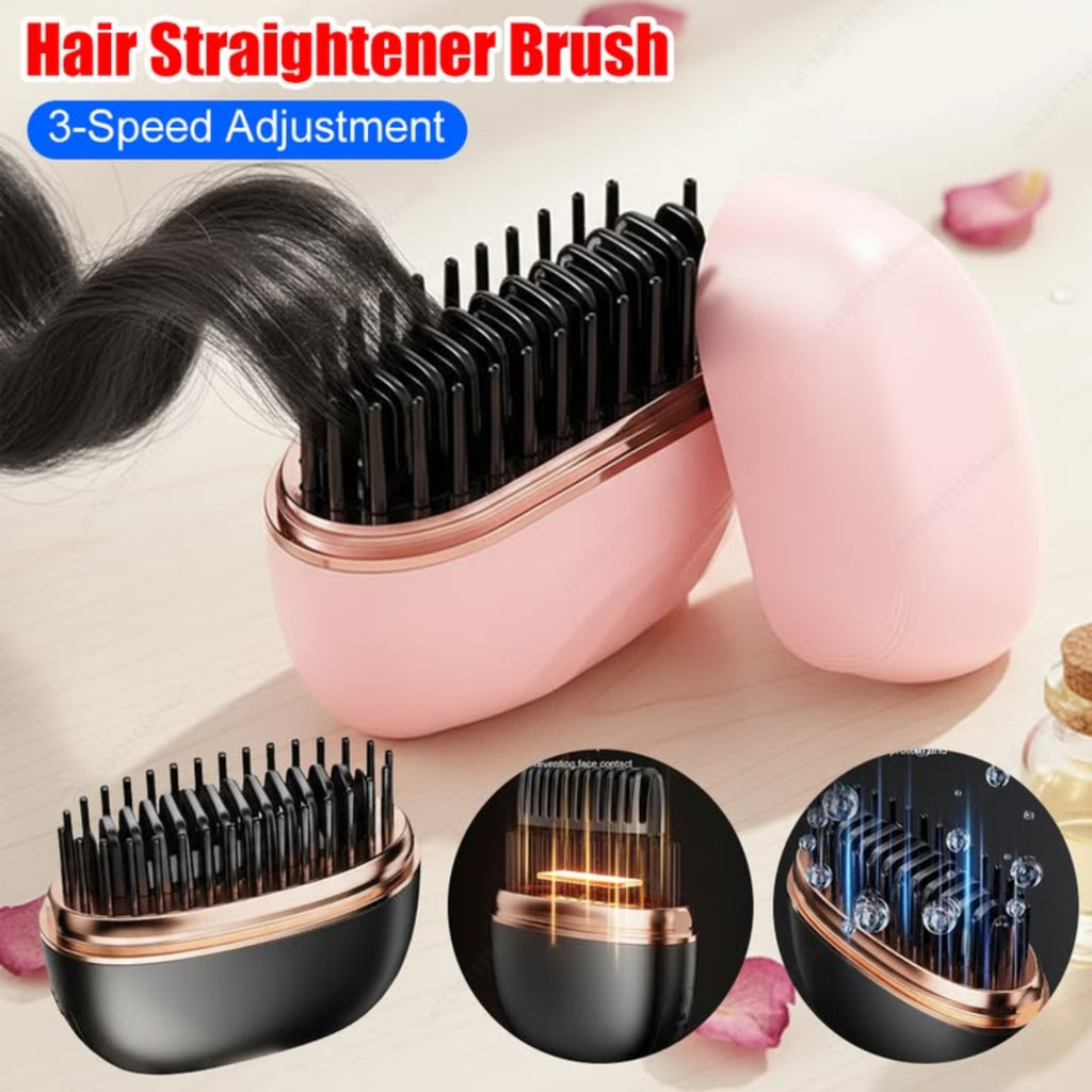 Mini Cordless Hair Straightener Brush – Portable Wireless Comb